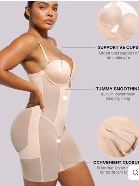 Nude Longline Tummy-Smoothing Bodysuit Shapewear with Underwire Support
